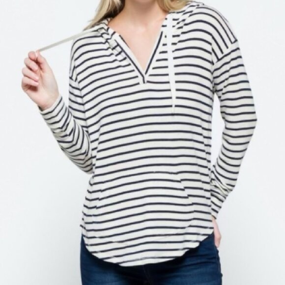 Market & Spruce Tops - Women’s Hoodie Sweatshirt Top Jersey  Size M  Striped Lightweight